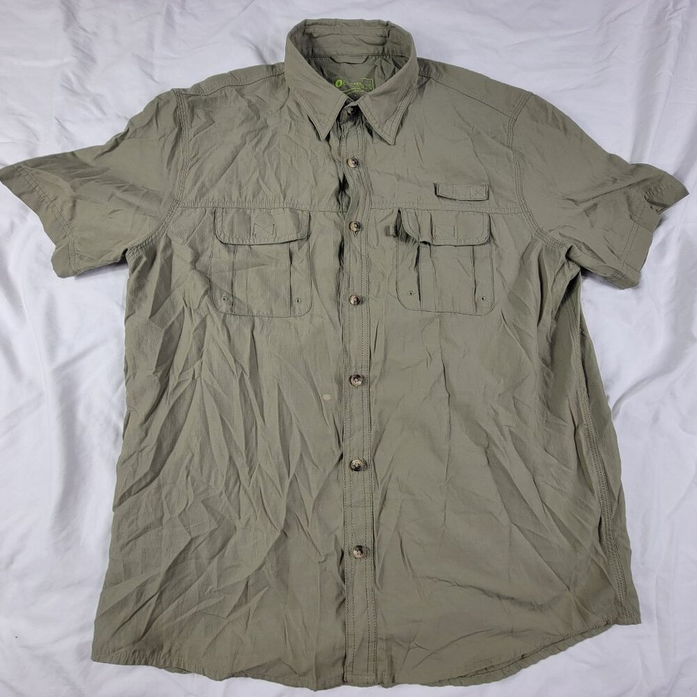 GH Bass Co Explorer Mens Large Olive Green Shirt Short Sleeve Button Down Hiking
